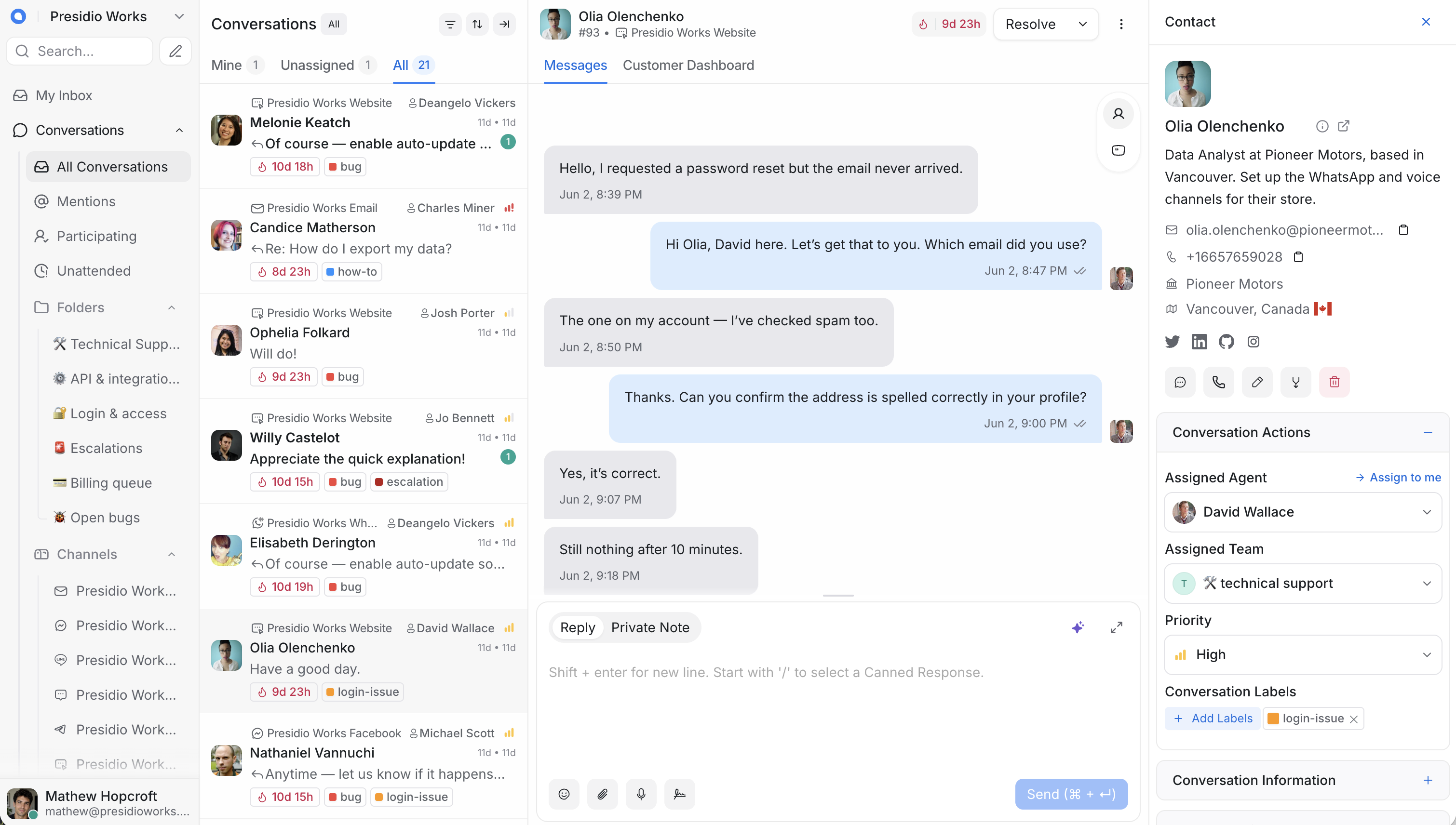 IntelyChat dashboard — Light mode
